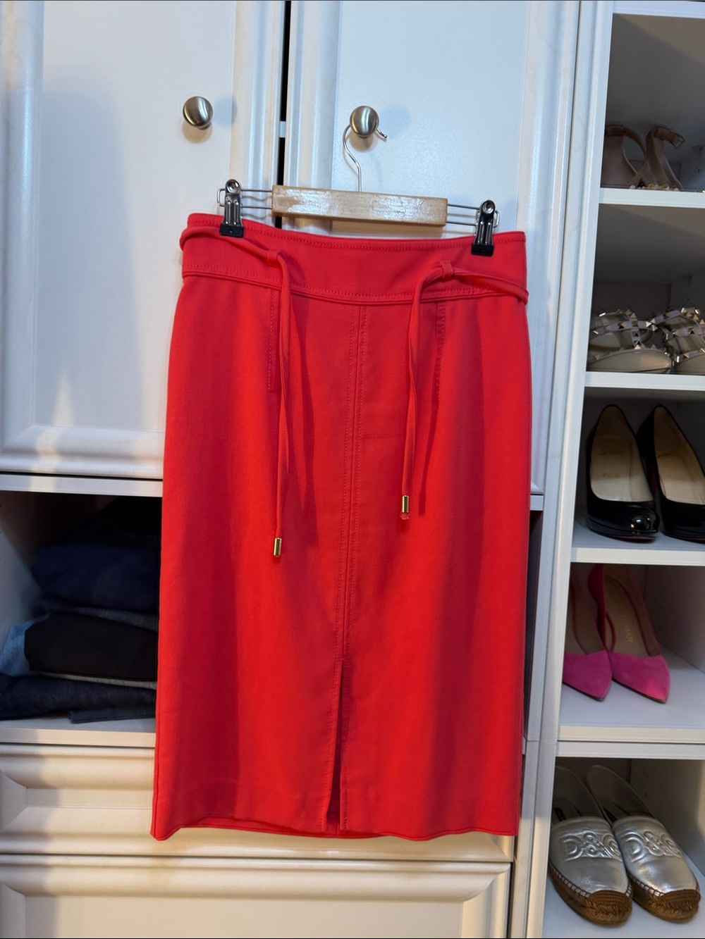 Ann Taylor watermelon Red Drawstring Midi Skirt